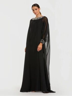 Mac Duggal Black Jeweled Neck & Cuff Maxi Gown